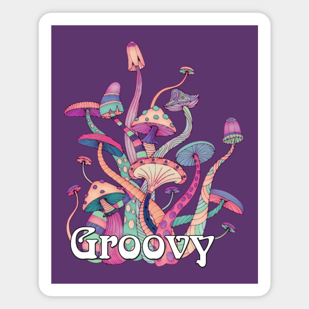 Groovy Retro Mushroom Art Magnet by AlondraHanley